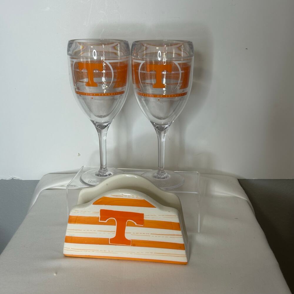 Tennessee Volunteers Tervis Wine Goblets & Ceramic Napkin Holder 3 Piece Set